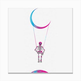 Skeleton Rock On Moon Swing Spooky Halloween Canvas Print