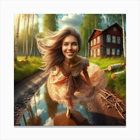 Beautiful Girl In The Forest Canvas Print