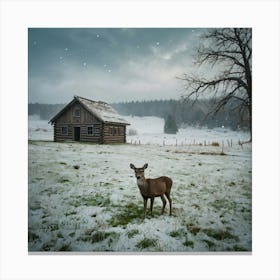 Deer In The Snow 39 Canvas Print