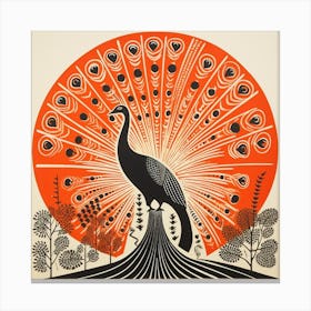 Retro Bird Lithograph Peacock 3 Canvas Print