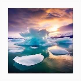 Icebergs At Sunset 31 Canvas Print