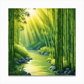 A Stream In A Bamboo Forest At Sun Rise Square Composition 431 Canvas Print