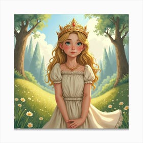 Watercolor Portrait Of Young Queen In A Serene, Fairy Tale Landscape Canvas Print