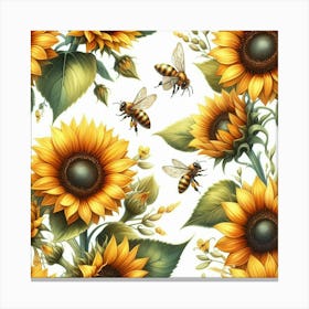 Sunflowers With Bees Canvas Print