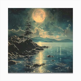 Full Moon Over The Lake 2 Canvas Print