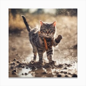 Cat In Mud Canvas Print