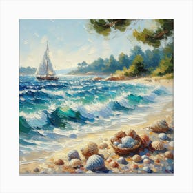 Sailboat On The Beach, Acrylic Painting Style 5 Canvas Print