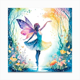 Fairy in the Forest Watercolor Painting Canvas Print