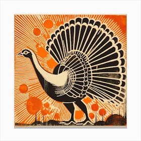 Retro Bird Lithograph Turkey Canvas Print