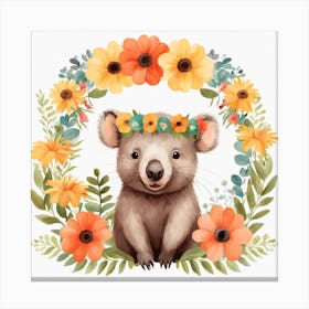 Floral Baby Wombat Nursery Illustration (23) Canvas Print