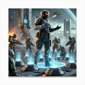 A Sci Fi Scene Showcasing Ryn Talvek Defensive Tactics Canvas Print