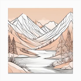 Landscape With Mountains And River Canvas Print