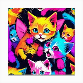 Colorful Kittens Seamless Pattern Canvas Print