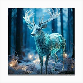 Firefly Whimsical Robotic Deer With Teal And Iridescent Details In A Frosty, Enchanted Forest 46929 (2) Canvas Print