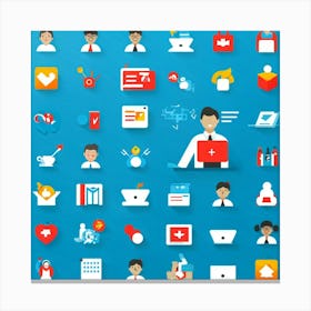 People Control Holiday Set Mass Media Service Device Icon Food Industry Blue Information (27) Canvas Print