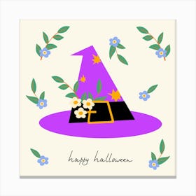 Happy Halloween Witch Hat Canvas Print