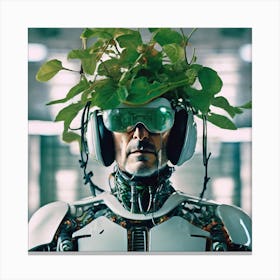 Robot With Plants On His Head Canvas Print
