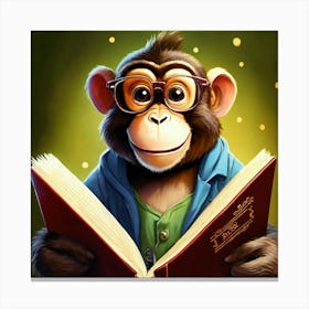 Monkey Reading A Book Canvas Print