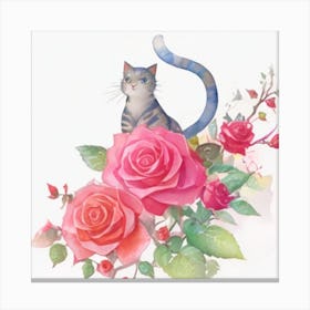 Cat With Roses3 Canvas Print