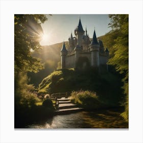 Castle with sun rising behind Canvas Print