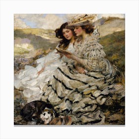 Two Girls Reading Canvas Print