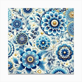 Batik, Blue  Floral Pattern  Canvas Print