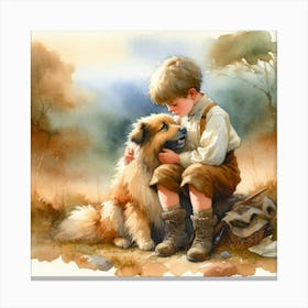 Little Boy With Dog Canvas Print