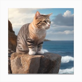 Cat On Rock Canvas Print