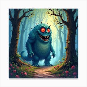 Monster In A Watercolor Enchanted Forest, Vibrant And Eerie 1 Canvas Print