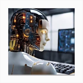 Robot In Front Of A Computer Canvas Print