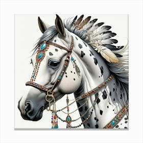 White Horse With Traditional Patterns Canvas Print