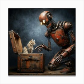 Robot And Cat Canvas Print