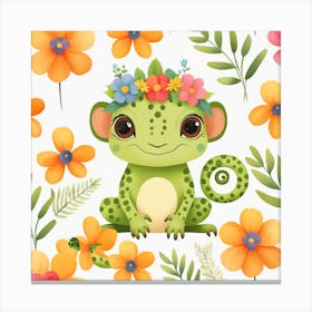Floral Baby Chameleon Nursery Illustration (3) Canvas Print