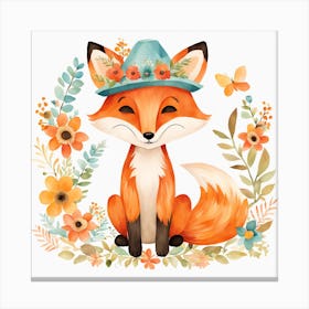 Floral Baby Fox Nursery Illustration (10) 1 Canvas Print