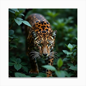 Sleek Jaguar Prowling Through Dense Foliage 1 Canvas Print