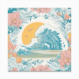 Sea Wave With Flowers Canvas Print