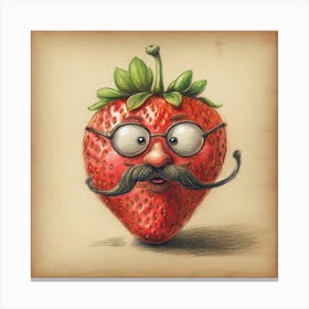 Strawberry With Mustache 2 Canvas Print