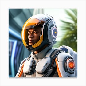 The Image Depicts A Alpha Male In A Stronger Futuristic Flying Suit With A Digital Music Streaming Display 1 Canvas Print