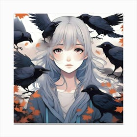 Anime Girl and Crows Canvas Print