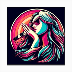 Retro Girl With Sunglasses Canvas Print
