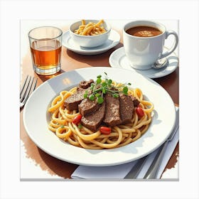 Steak And Pasta Canvas Print