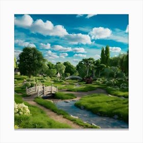 A Beautiful Park With Blue Sky White Clouds Gr(1) Canvas Print