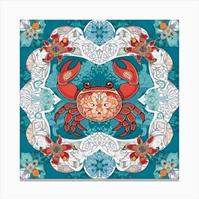 Crab On A Blue Background Canvas Print