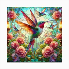 Hummingbird With Roses Canvas Print