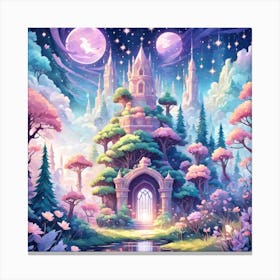 A Fantasy Forest With Twinkling Stars In Pastel Tone Square Composition 235 Canvas Print