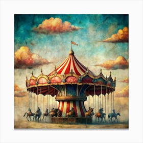 A Vintage Carousel Under A Cloudy Sky Canvas Print