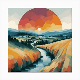 The wide, multi-colored array has circular shapes that create a picturesque landscape 14 Canvas Print
