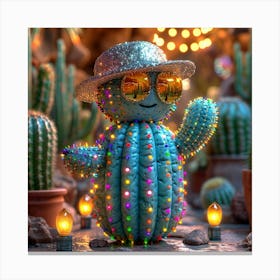 Cactus With Lights Canvas Print