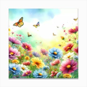 Flower Garden With Butterflies Canvas Print