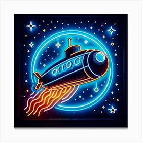 Neon Submarine In Space Canvas Print